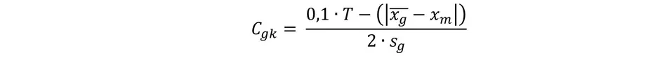 Formula for calculating the MSA capability index Cgk
